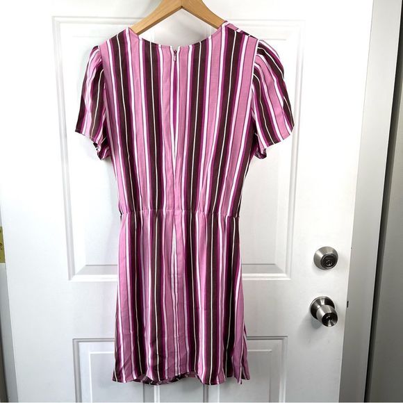 Leith multicolor print striped short sleeve V neck pink purple dress Sz Small - Picture 7 of 10